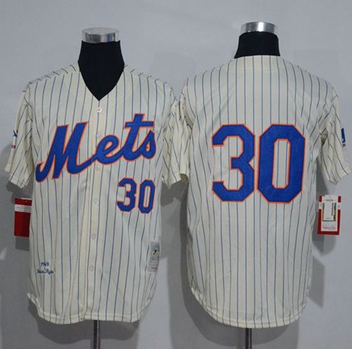 Men's New York Mets ACTIVE PLAYER Custom Mitchell And Ness 1969 Mets Cream(Blue Strip) Throwback Stitched Jersey